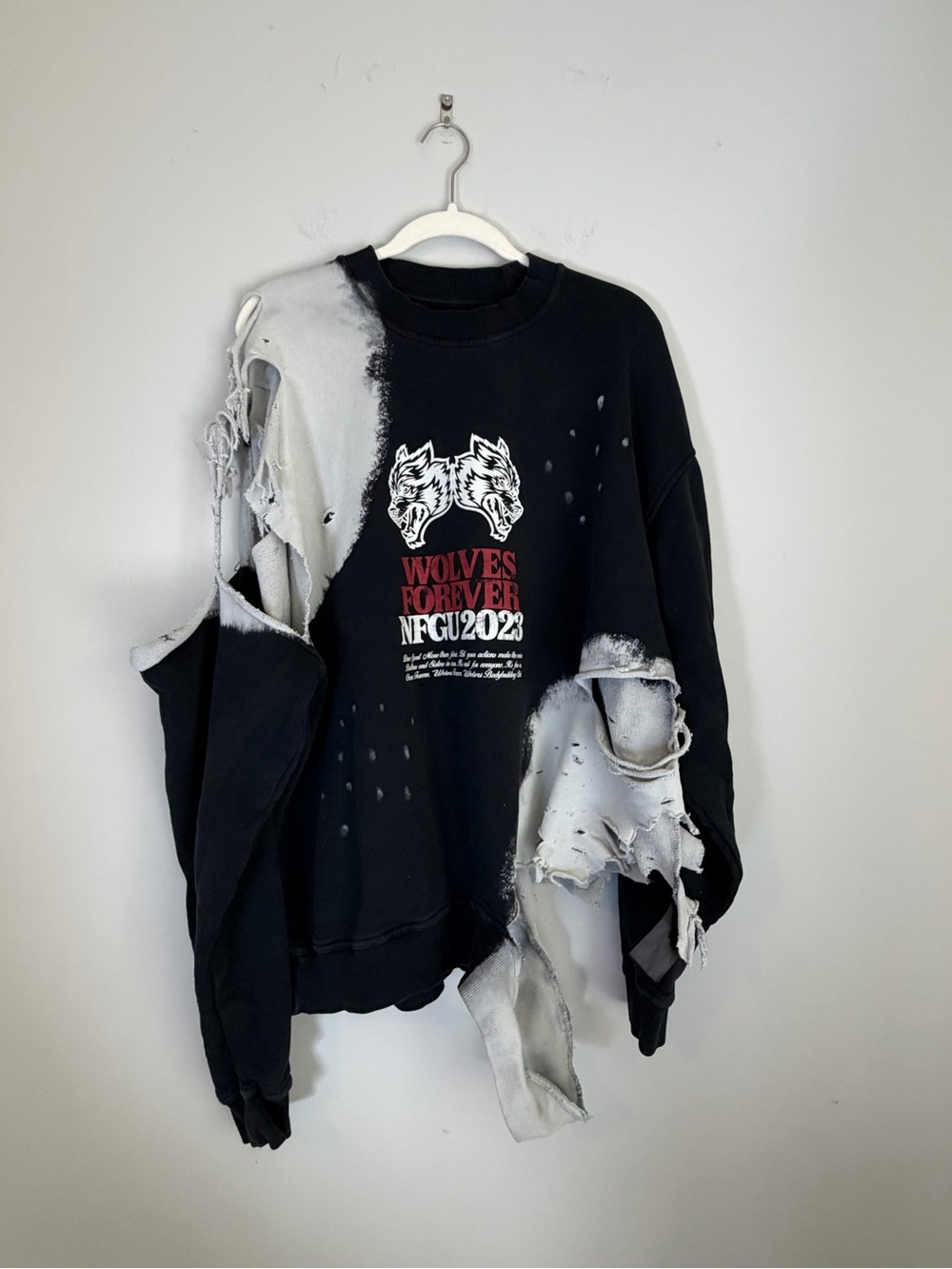 Wolves Forever Graphic Heavily Distressed Black Sweatshirt
